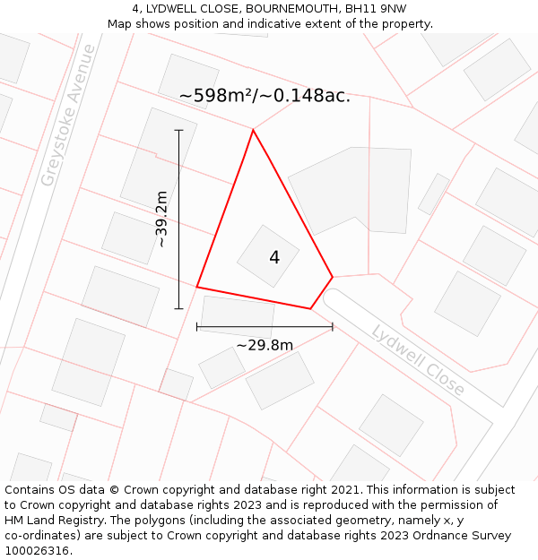 4, LYDWELL CLOSE, BOURNEMOUTH, BH11 9NW: Plot and title map