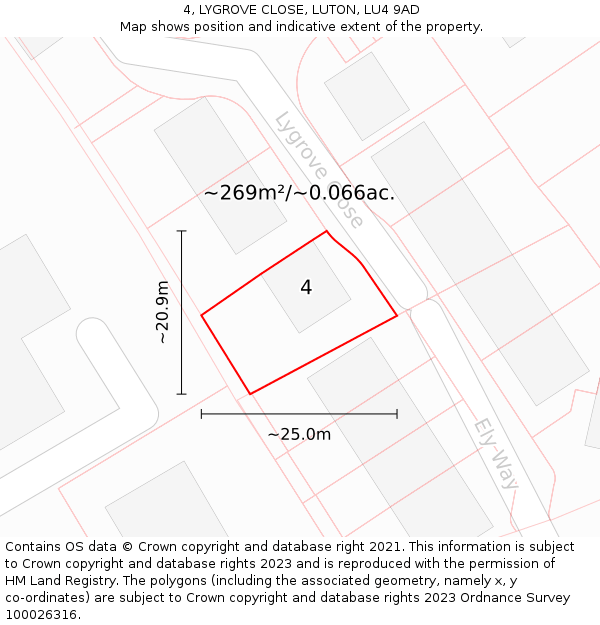 4, LYGROVE CLOSE, LUTON, LU4 9AD: Plot and title map