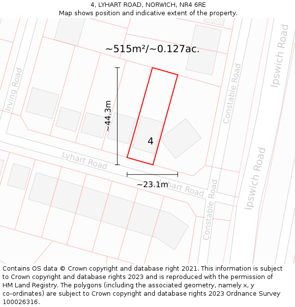 4, LYHART ROAD, NORWICH, NR4 6RE: Plot and title map