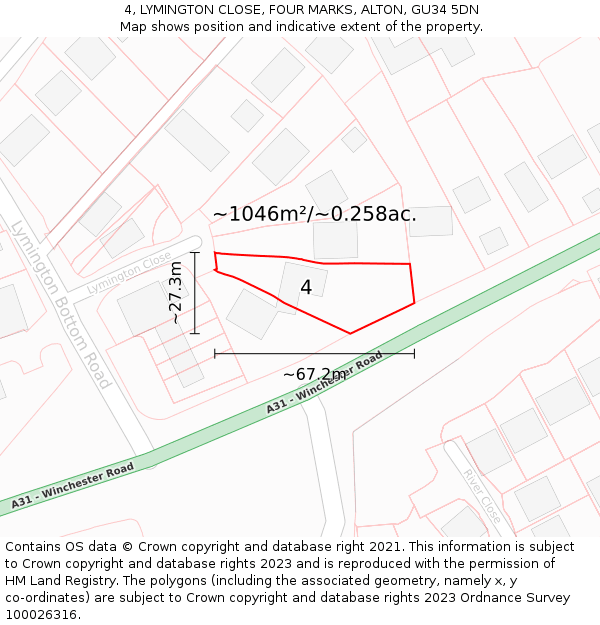 4, LYMINGTON CLOSE, FOUR MARKS, ALTON, GU34 5DN: Plot and title map