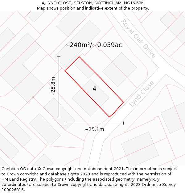 4, LYND CLOSE, SELSTON, NOTTINGHAM, NG16 6RN: Plot and title map