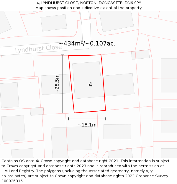 4, LYNDHURST CLOSE, NORTON, DONCASTER, DN6 9PY: Plot and title map