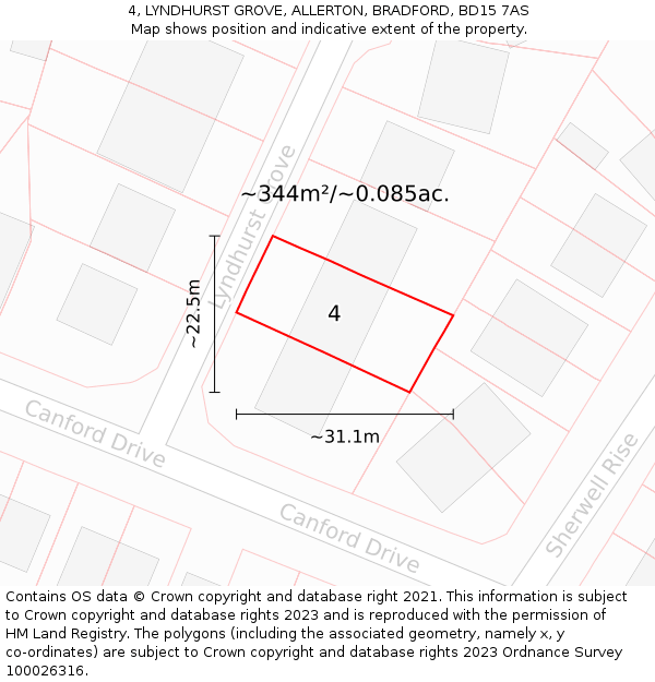 4, LYNDHURST GROVE, ALLERTON, BRADFORD, BD15 7AS: Plot and title map