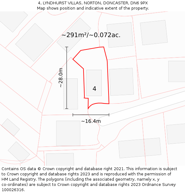 4, LYNDHURST VILLAS, NORTON, DONCASTER, DN6 9PX: Plot and title map