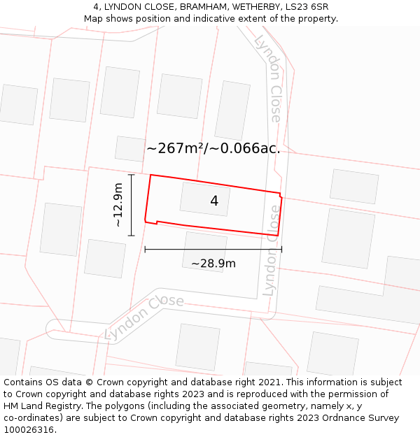 4, LYNDON CLOSE, BRAMHAM, WETHERBY, LS23 6SR: Plot and title map