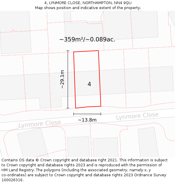 4, LYNMORE CLOSE, NORTHAMPTON, NN4 9QU: Plot and title map
