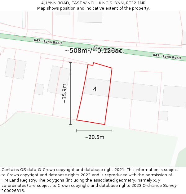 4, LYNN ROAD, EAST WINCH, KING'S LYNN, PE32 1NP: Plot and title map
