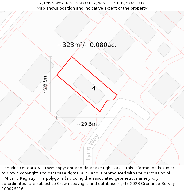4, LYNN WAY, KINGS WORTHY, WINCHESTER, SO23 7TG: Plot and title map