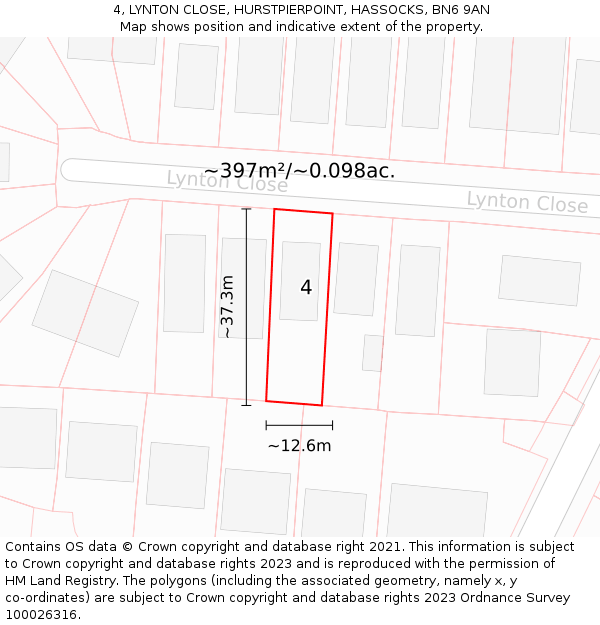 4, LYNTON CLOSE, HURSTPIERPOINT, HASSOCKS, BN6 9AN: Plot and title map