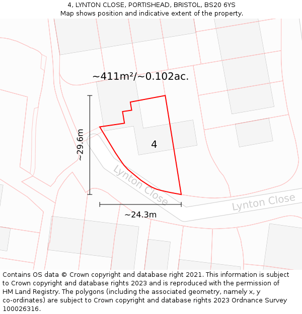 4, LYNTON CLOSE, PORTISHEAD, BRISTOL, BS20 6YS: Plot and title map