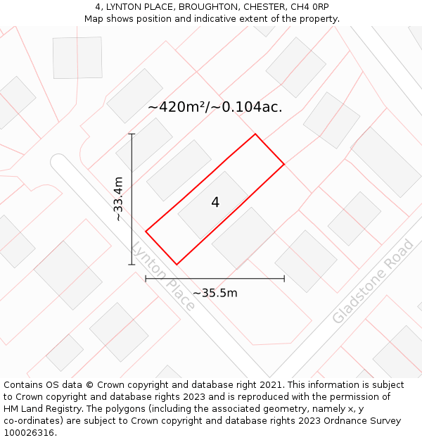4, LYNTON PLACE, BROUGHTON, CHESTER, CH4 0RP: Plot and title map