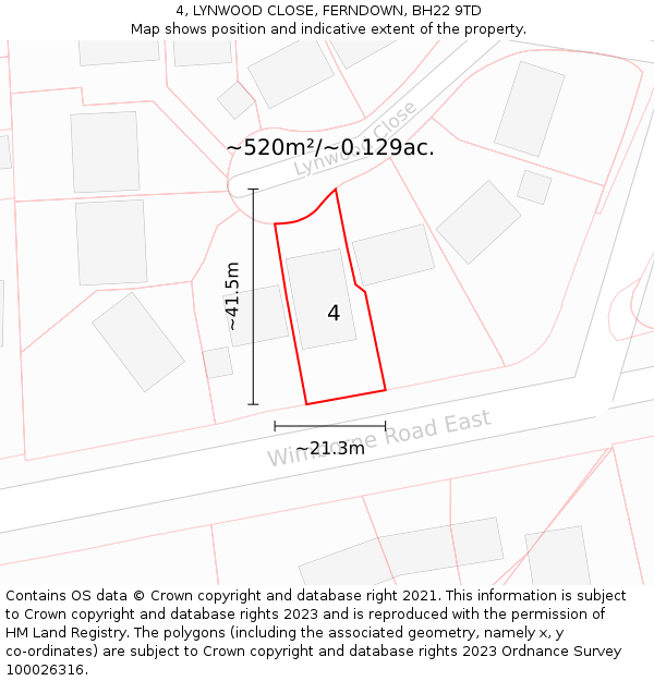 4, LYNWOOD CLOSE, FERNDOWN, BH22 9TD: Plot and title map