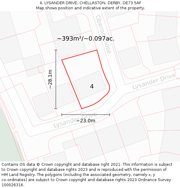 4, LYSANDER DRIVE, CHELLASTON, DERBY, DE73 5AF: Plot and title map