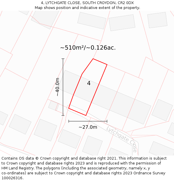 4, LYTCHGATE CLOSE, SOUTH CROYDON, CR2 0DX: Plot and title map