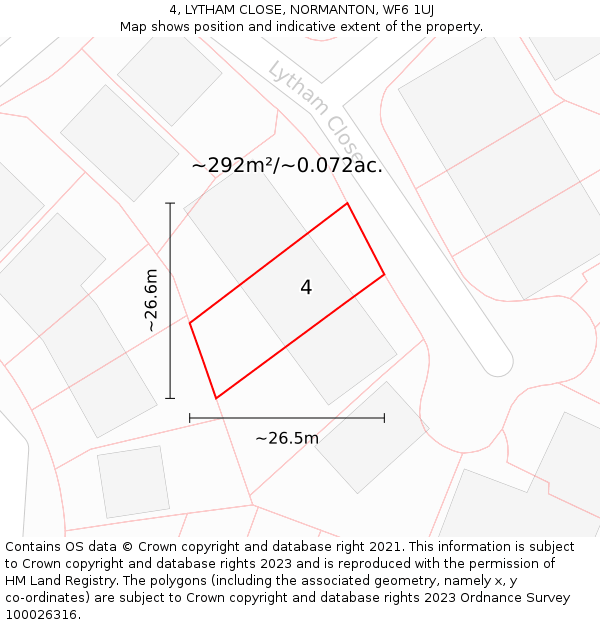 4, LYTHAM CLOSE, NORMANTON, WF6 1UJ: Plot and title map