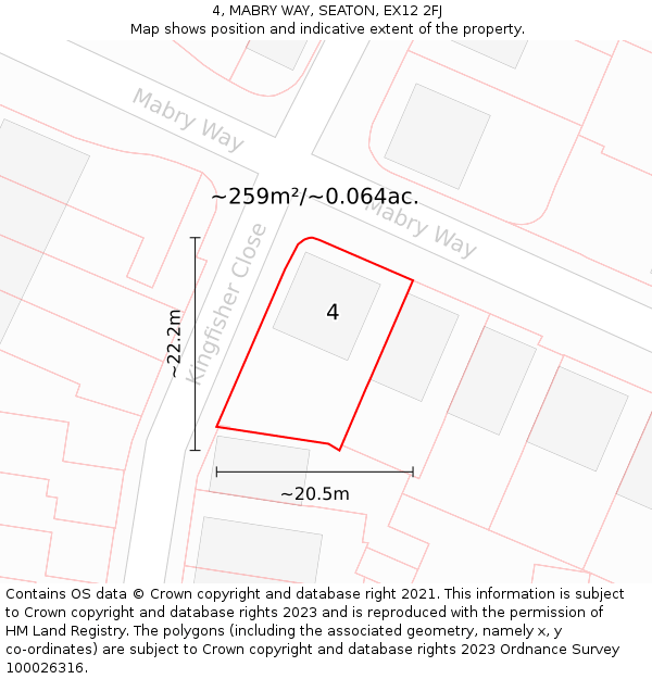 4, MABRY WAY, SEATON, EX12 2FJ: Plot and title map