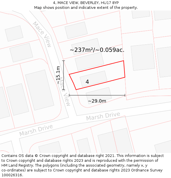 4, MACE VIEW, BEVERLEY, HU17 8YP: Plot and title map