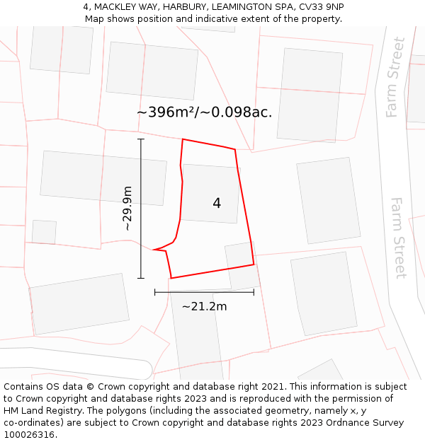 4, MACKLEY WAY, HARBURY, LEAMINGTON SPA, CV33 9NP: Plot and title map