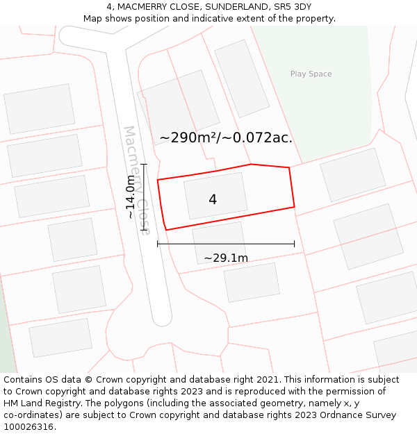 4, MACMERRY CLOSE, SUNDERLAND, SR5 3DY: Plot and title map