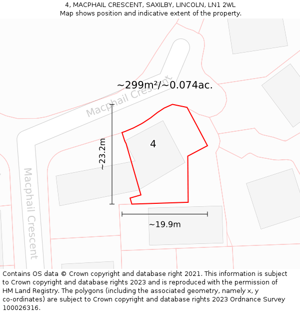 4, MACPHAIL CRESCENT, SAXILBY, LINCOLN, LN1 2WL: Plot and title map