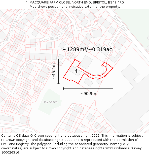 4, MACQUARIE FARM CLOSE, NORTH END, BRISTOL, BS49 4RQ: Plot and title map