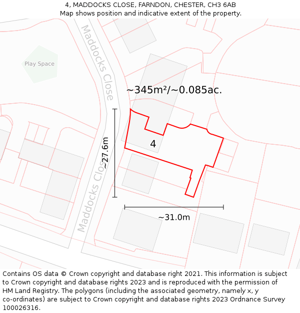 4, MADDOCKS CLOSE, FARNDON, CHESTER, CH3 6AB: Plot and title map