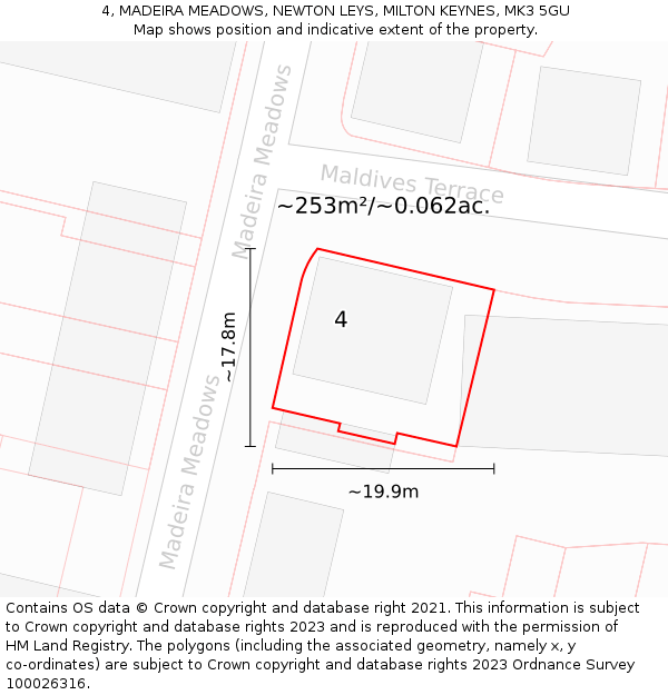 4, MADEIRA MEADOWS, NEWTON LEYS, MILTON KEYNES, MK3 5GU: Plot and title map