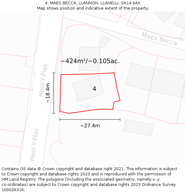 4, MAES BECCA, LLANNON, LLANELLI, SA14 6AX: Plot and title map