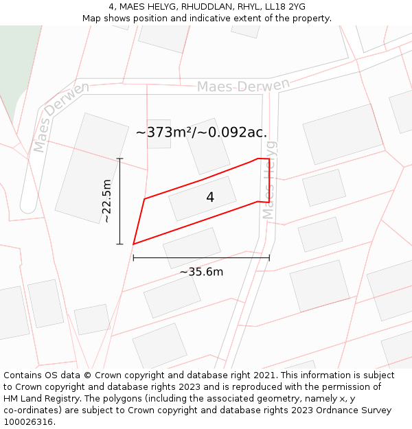 4, MAES HELYG, RHUDDLAN, RHYL, LL18 2YG: Plot and title map