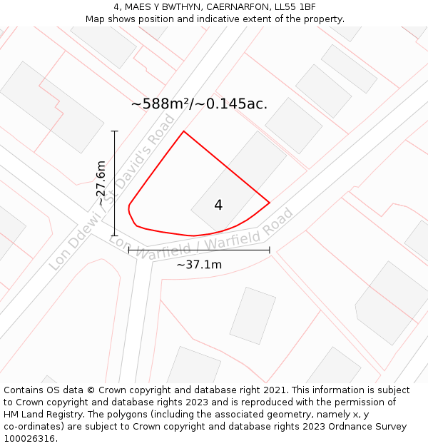 4, MAES Y BWTHYN, CAERNARFON, LL55 1BF: Plot and title map