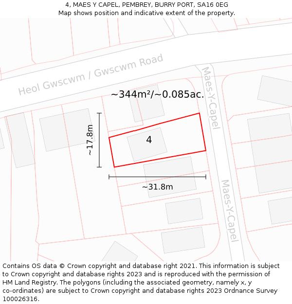 4, MAES Y CAPEL, PEMBREY, BURRY PORT, SA16 0EG: Plot and title map