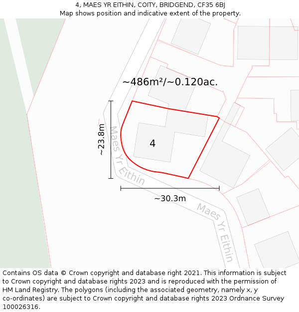 4, MAES YR EITHIN, COITY, BRIDGEND, CF35 6BJ: Plot and title map