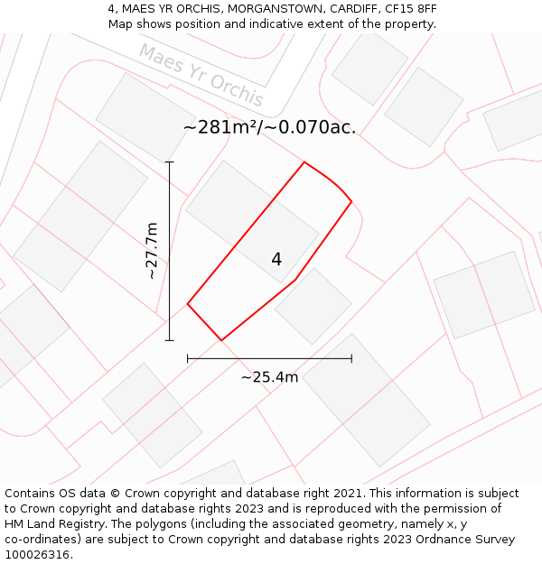 4, MAES YR ORCHIS, MORGANSTOWN, CARDIFF, CF15 8FF: Plot and title map
