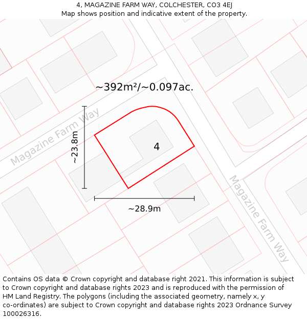 4, MAGAZINE FARM WAY, COLCHESTER, CO3 4EJ: Plot and title map