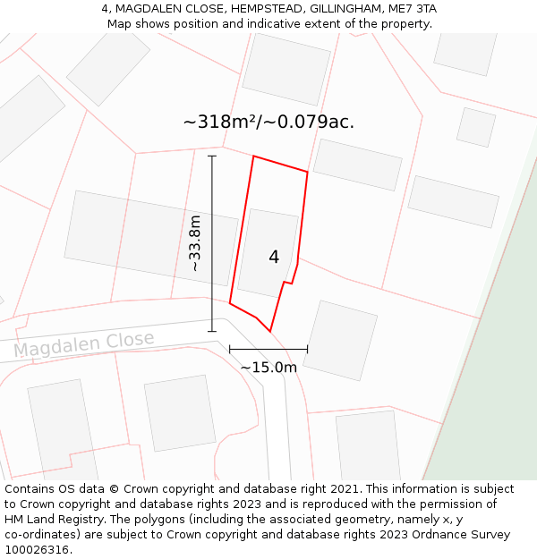 4, MAGDALEN CLOSE, HEMPSTEAD, GILLINGHAM, ME7 3TA: Plot and title map