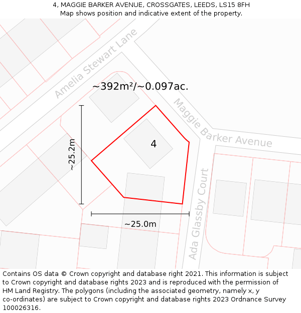 4, MAGGIE BARKER AVENUE, CROSSGATES, LEEDS, LS15 8FH: Plot and title map
