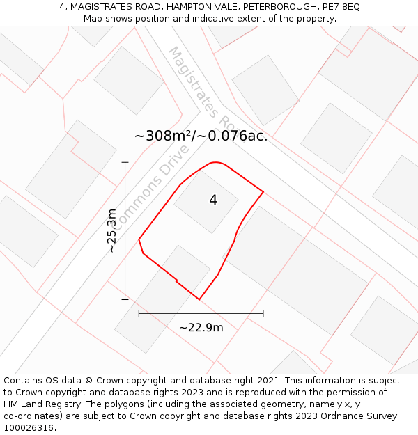 4, MAGISTRATES ROAD, HAMPTON VALE, PETERBOROUGH, PE7 8EQ: Plot and title map