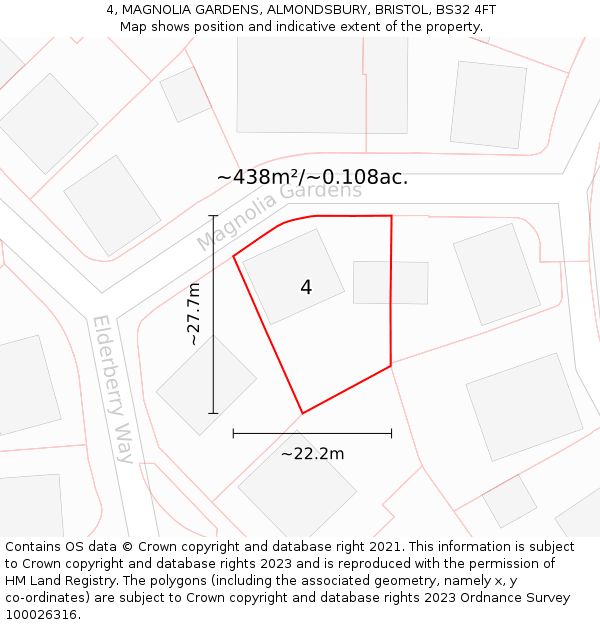 4, MAGNOLIA GARDENS, ALMONDSBURY, BRISTOL, BS32 4FT: Plot and title map