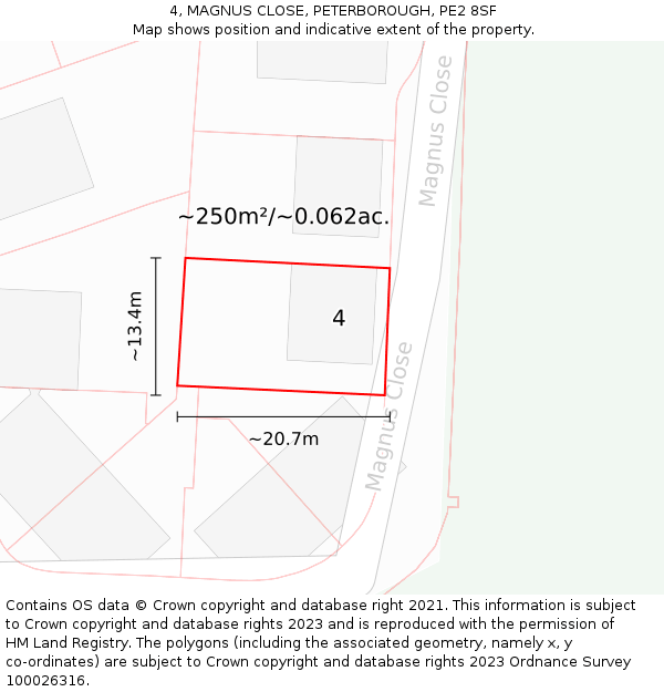 4, MAGNUS CLOSE, PETERBOROUGH, PE2 8SF: Plot and title map