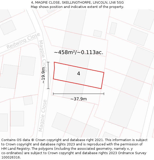 4, MAGPIE CLOSE, SKELLINGTHORPE, LINCOLN, LN6 5SG: Plot and title map