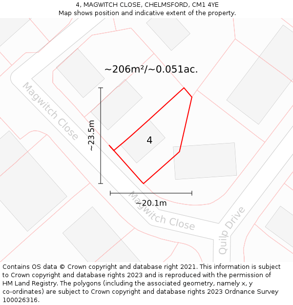 4, MAGWITCH CLOSE, CHELMSFORD, CM1 4YE: Plot and title map