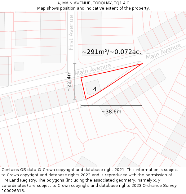 4, MAIN AVENUE, TORQUAY, TQ1 4JG: Plot and title map