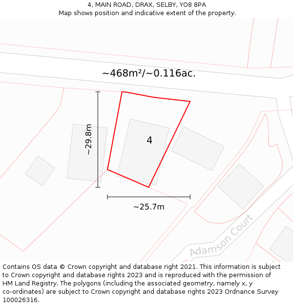 4, MAIN ROAD, DRAX, SELBY, YO8 8PA: Plot and title map