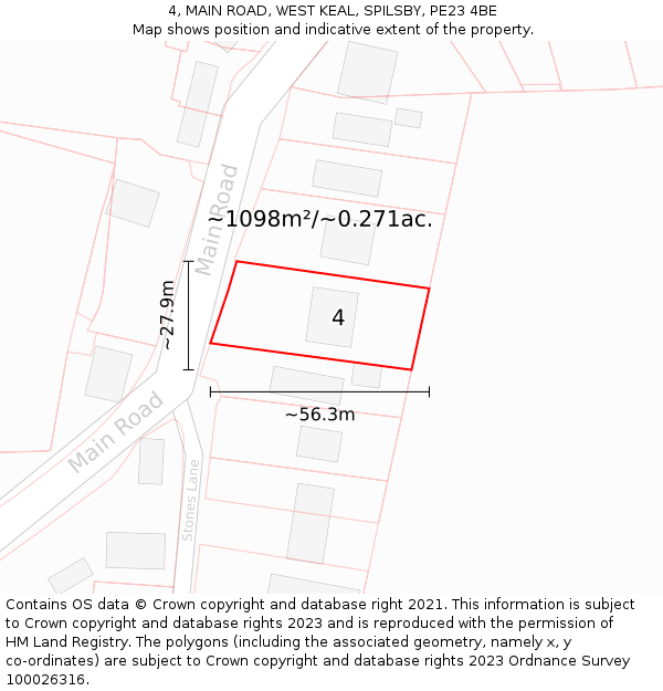 4, MAIN ROAD, WEST KEAL, SPILSBY, PE23 4BE: Plot and title map
