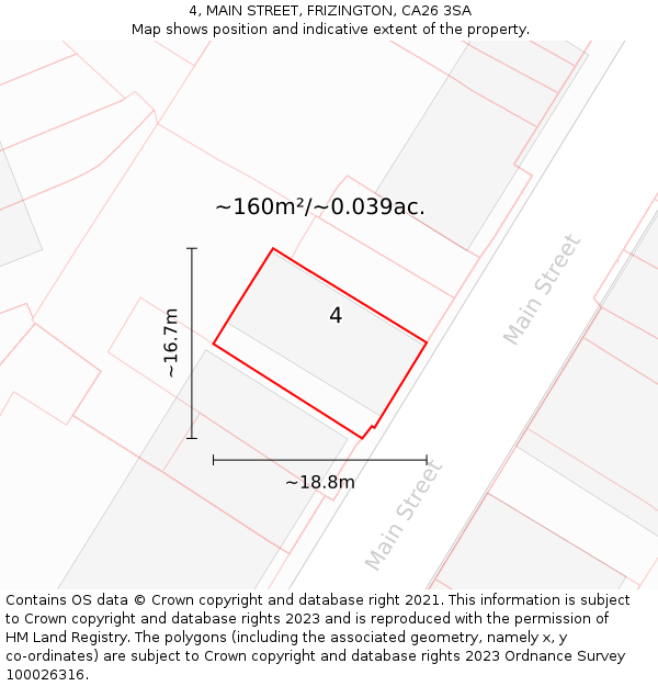 4, MAIN STREET, FRIZINGTON, CA26 3SA: Plot and title map
