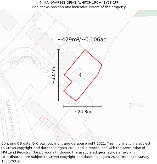 4, MAINWARING DRIVE, WHITCHURCH, SY13 1FF: Plot and title map