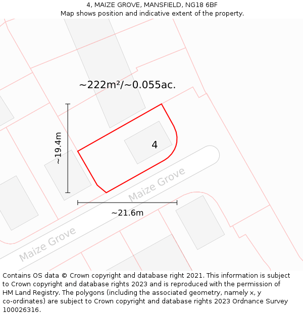 4, MAIZE GROVE, MANSFIELD, NG18 6BF: Plot and title map