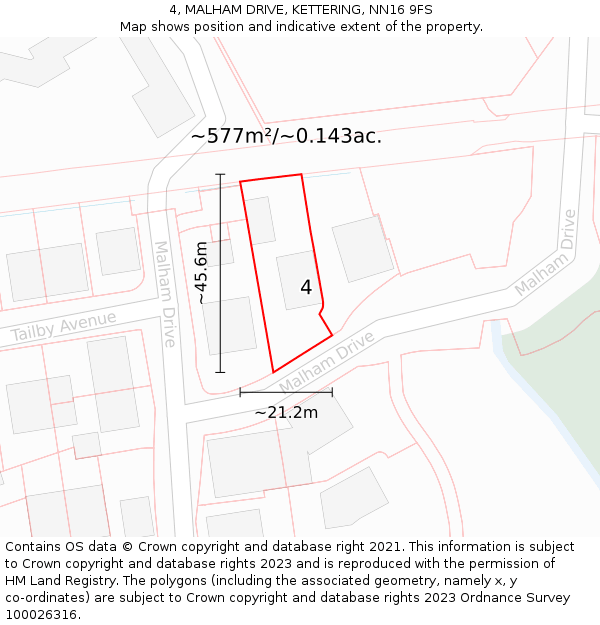 4, MALHAM DRIVE, KETTERING, NN16 9FS: Plot and title map