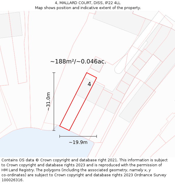 4, MALLARD COURT, DISS, IP22 4LL: Plot and title map