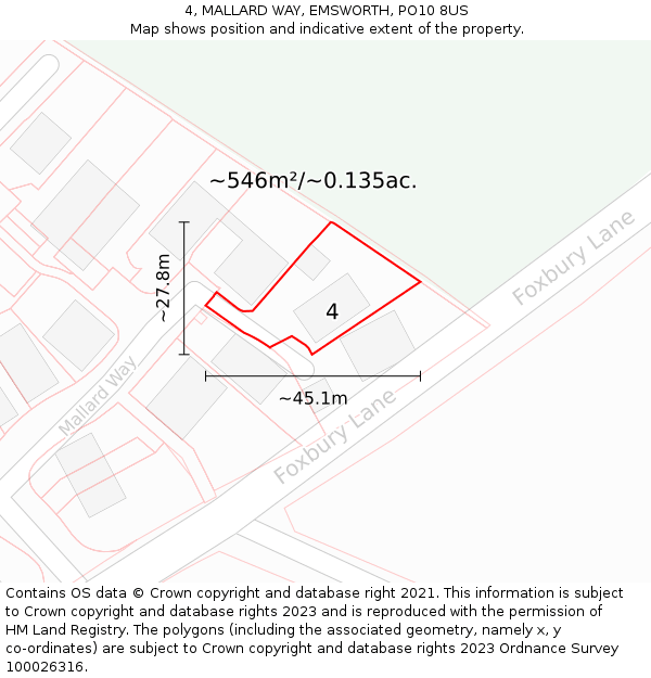 4, MALLARD WAY, EMSWORTH, PO10 8US: Plot and title map